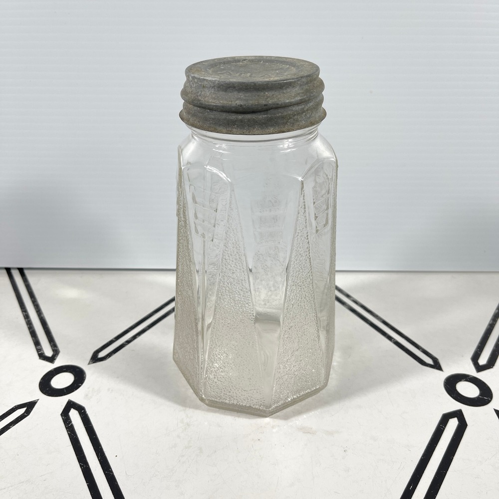 VTG 1932 Ball Octagon‎ Mason Jar Art Deco Modernistic Glass Atlas Zinc Lid 90045